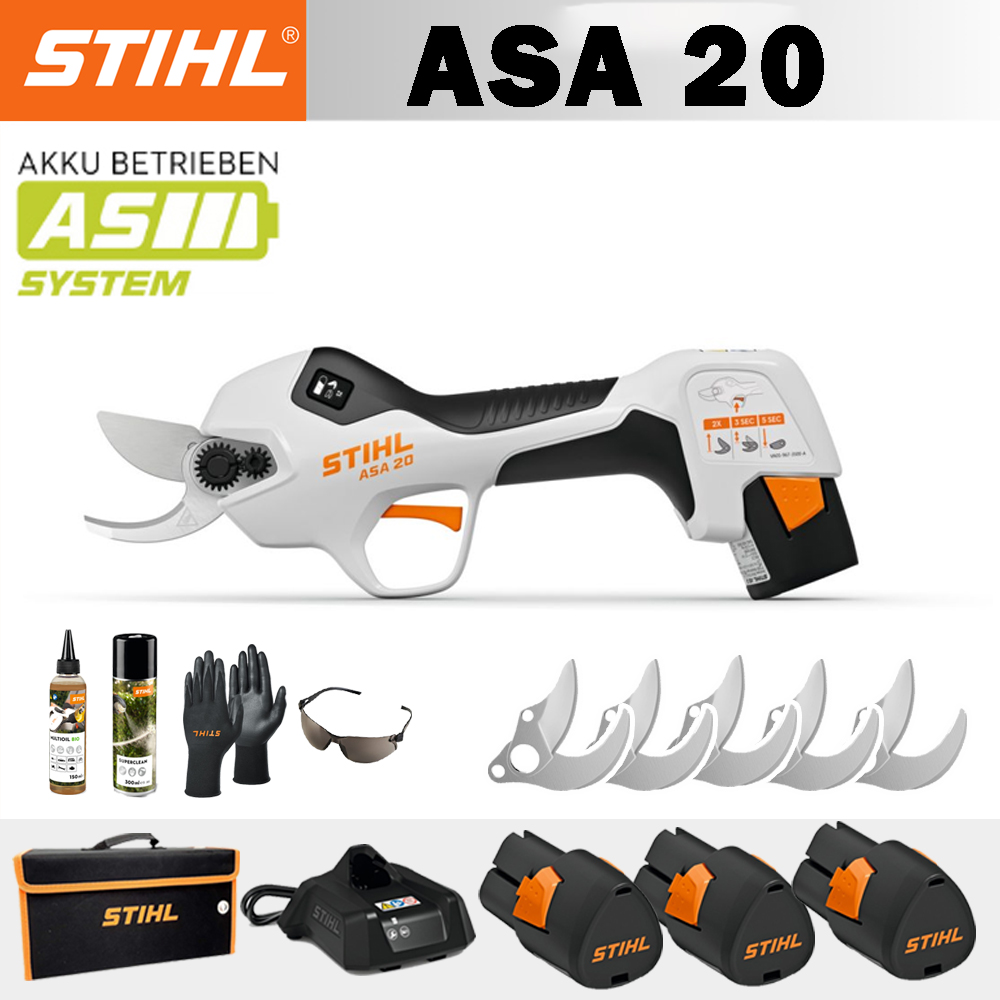 【STIHL】ASA20*1, lithiová baterie*3, úložný box*1, řezací hlava*5, nabíječka*1