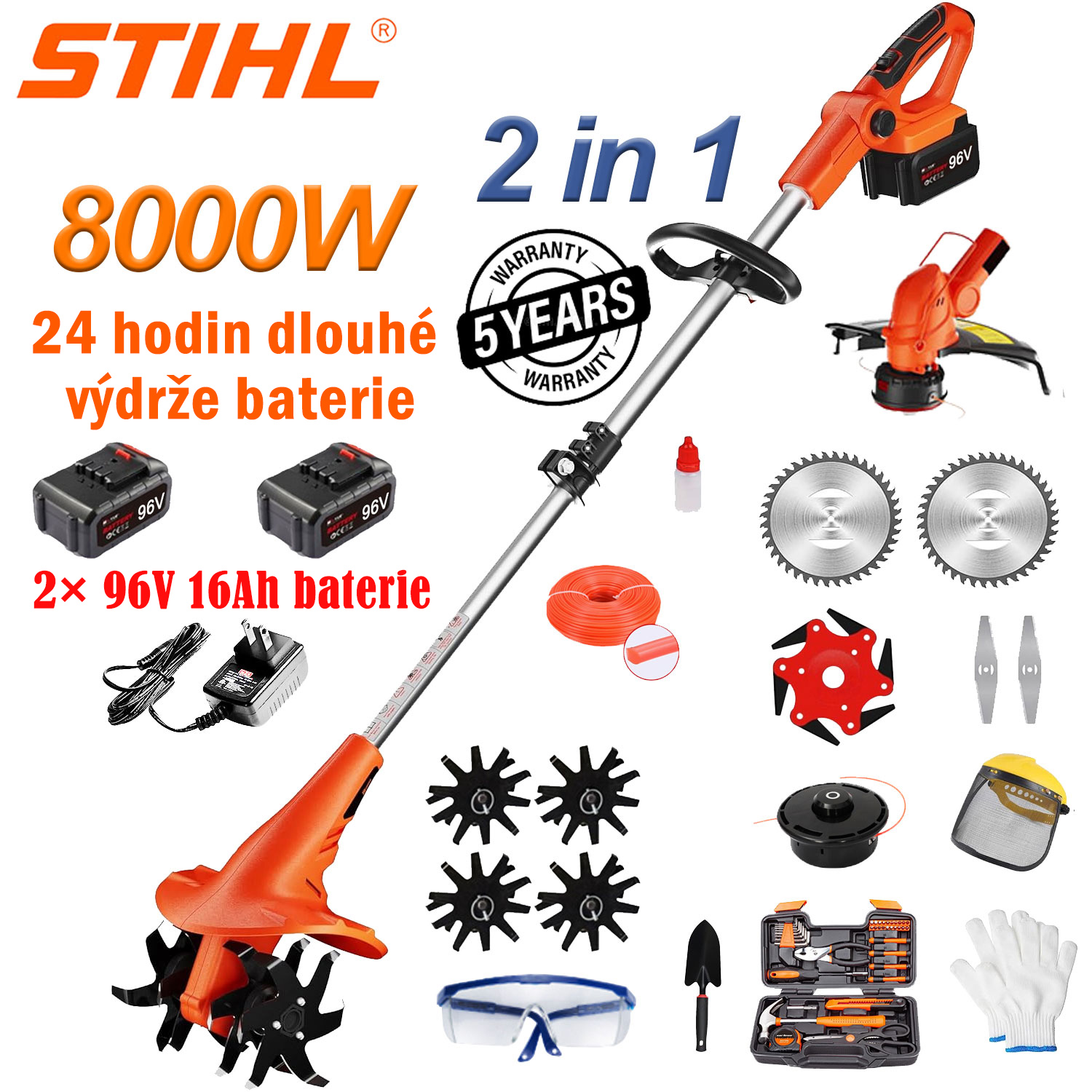 8000W lithiová baterie + baterie * 2 + rychlonabíječka * 1 + frézovací hlava * 4 + řezací hlava * 1 + kompletní sada příslušenství